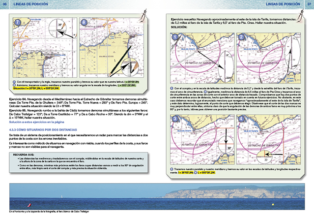 Libro de Ejercicios de carta del Patrón de Yate páginas 36-37